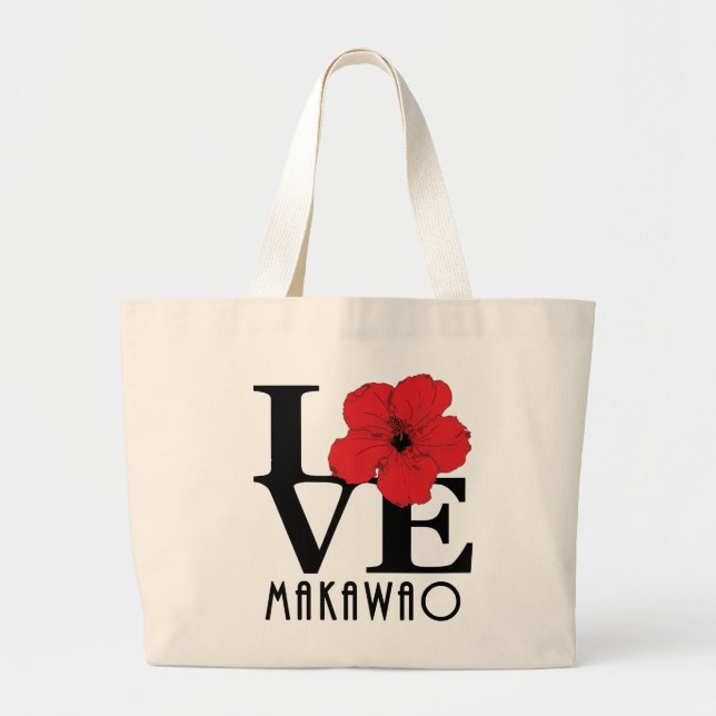 Grand Tote Bag LOVE Makawao Hawaii red Hibiscus (Devant)