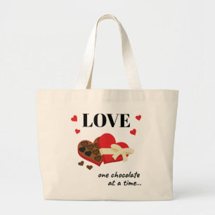 Grand Tote Bag Love One Chocolate at a Time Drôle Citation