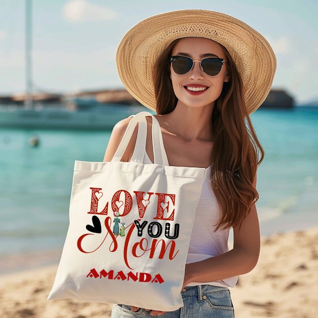Grand Tote Bag Love You Mama Calligraphie moderne Fête des Mères  (Love You Mama Modern Calligraphy Mother's Day Cute Large Tote Bag)