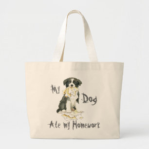 Grand Tote Bag Ma frontière Collie Ate mes devoirs