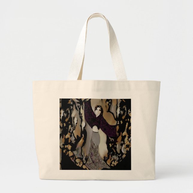 Grand Tote Bag Madame Dancer sur le pourpre, or, gris de mode, (Devant)