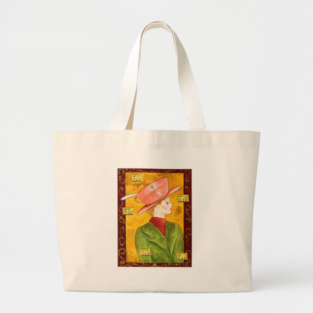 Grand Tote Bag Madame de thé en vert (Devant)