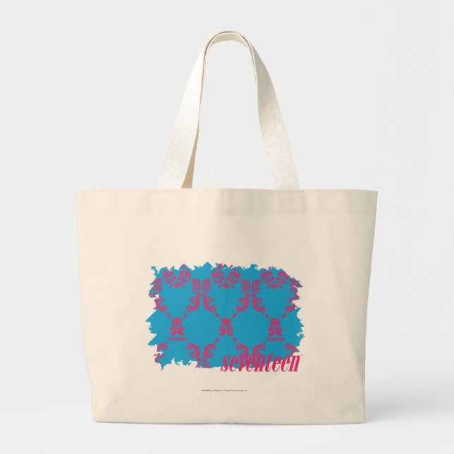 Grand Tote Bag Magenta-Aqua 4 de damassé (Devant)