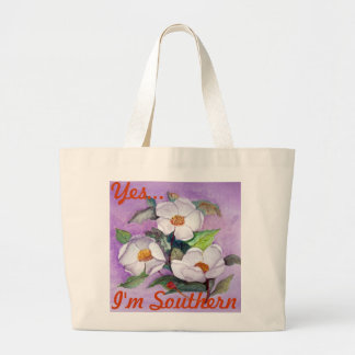 Grand Tote Bag Magnolias du sud blanches Painterly sur la lavande