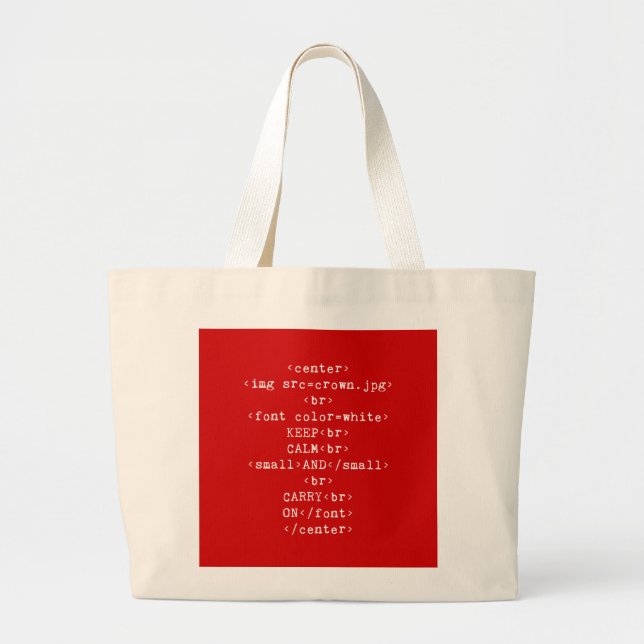 Grand Tote Bag Maintenez calme et continuez le HTML (dans toute (Devant)