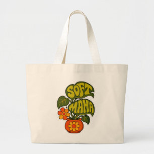 Grand Tote Bag Maison de plante rétro groovy "Maman Douce" Typogr