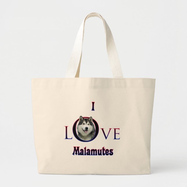 Grand Tote Bag Malamute d'Alaska I Love (Devant)