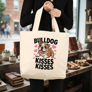 Grand Tote Bag Maman Bulldog Mignon Bisous de Chiots Cœur Rose Am
