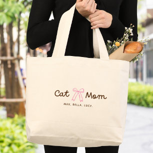 Grand Tote Bag Maman de Chat Mignon Personnalisé
