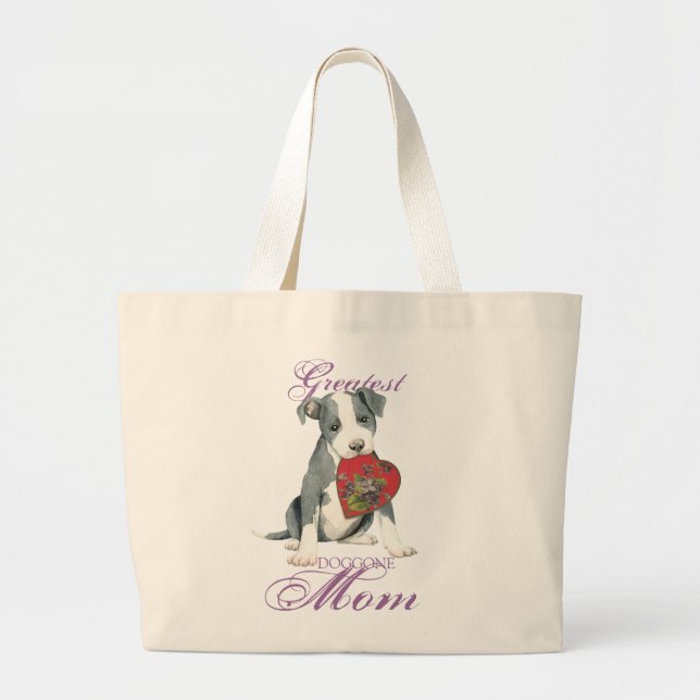 Grand Tote Bag Maman de coeur de pitbull (Devant)