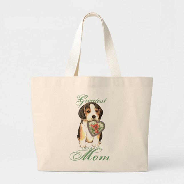 Grand Tote Bag Maman du coeur Beagle (Devant)