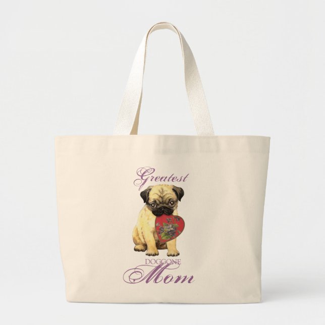 Grand Tote Bag Maman du coeur du carlin (Devant)