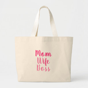 Grand Tote Bag Maman femme patron rose blanc texte personnalisé