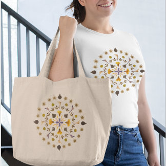 Grand Tote Bag Mandala botanique Art floral en fleurs pressées