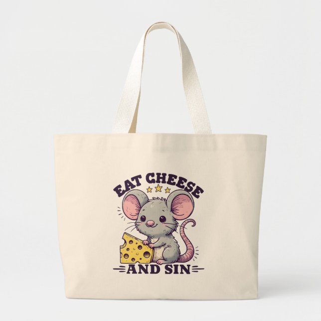 Grand Tote Bag Manger du fromage et pécher (Devant)