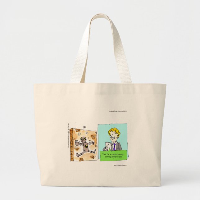 Grand Tote Bag Mannequin de Texte Drôle de Crash (Devant)