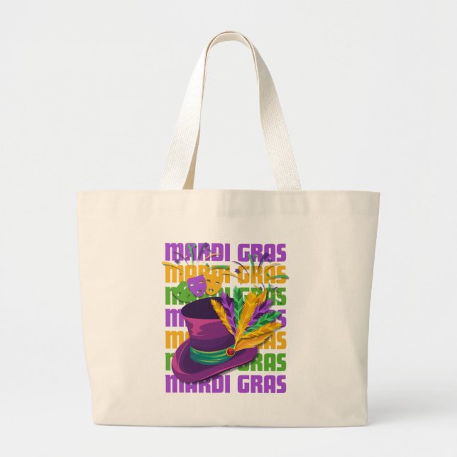 Grand Tote Bag MARDI GRAS Top Hat Feathers (Devant)