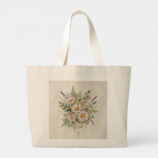 Grand Tote Bag Marguerite Fleur Sauvage Floral Aquarelle Botaniq