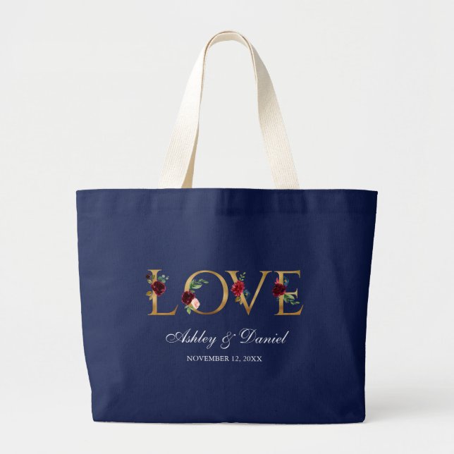 Grand Tote Bag Mariage d'amour de l'or de la Bourgogne bleu Water (Devant)
