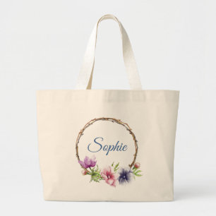 Grand Tote Bag Mariage de fleurs d'anémone aquarelle