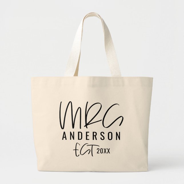 Grand Tote Bag Mariage de typographie de Mme script (Devant)