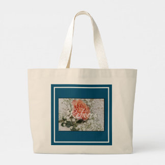 Grand Tote Bag Mariage Floral Rose Blanc Sarcelle Pêche Corail