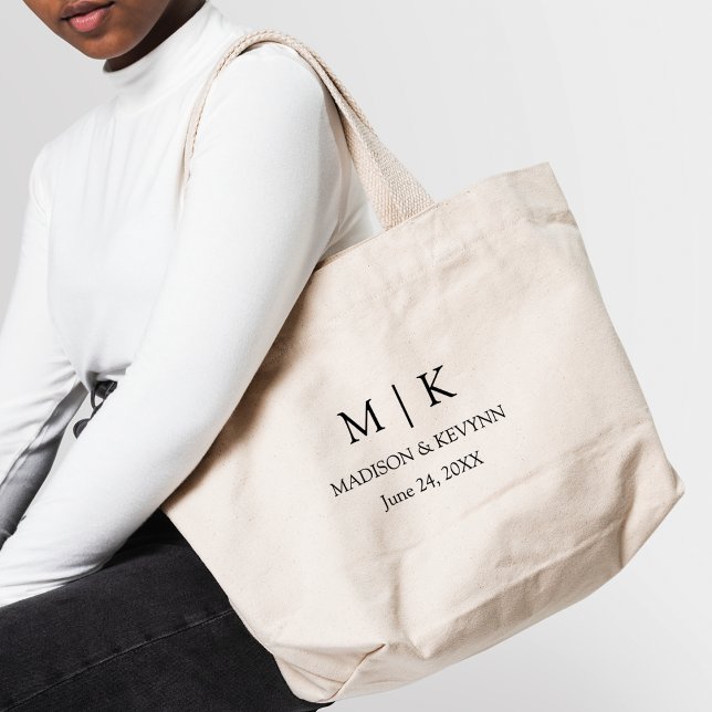 Grand Tote Bag Mariage Monogramme minimaliste moderne (Customize to change text size, style or to add more text.)