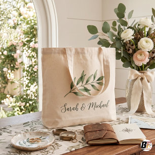 Grand Tote Bag Mariage personnalisé botanique minimaliste avec ve