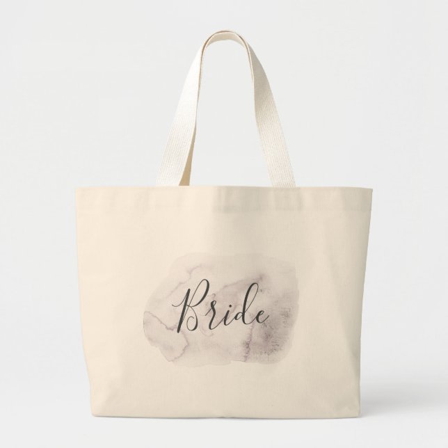 Grand Tote Bag Mariée. Élégant mariage aquarelle poussiéreux viol (Devant)