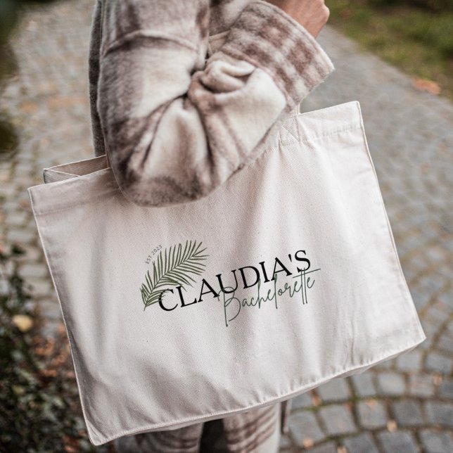 Grand Tote Bag Mariée Palmier de Miami Chic Personnalisé Enterrem (Custom Bride Name - Miami Palm Design, Bachelorette party Large Tote Bag)