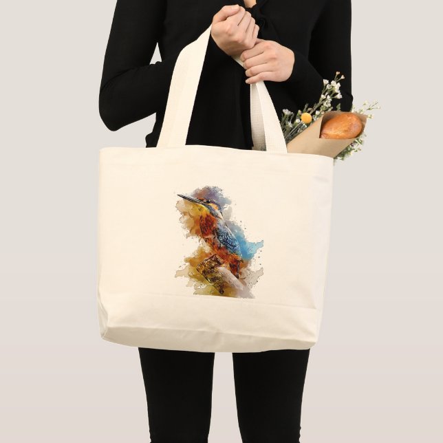 Grand Tote Bag Martin pêcheur petit oiseau seul sur perché (Devant (produit))