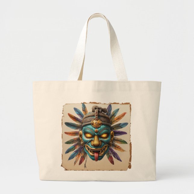 Grand Tote Bag Masque de guerrier Aztec Jaguar | Muay Thai Tribal (Devant)
