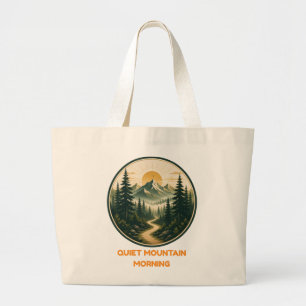 Grand Tote Bag Matin calme de montagne   Forêt vintage au lever d