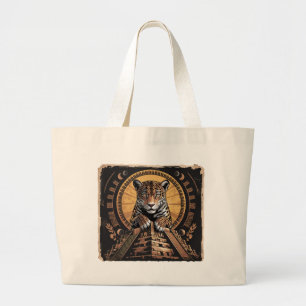 Grand Tote Bag Mayan Jaguar Guardian Art mythologique aztèque