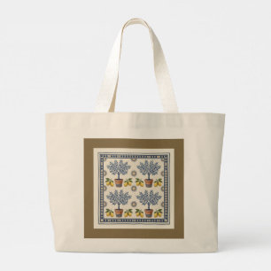 Grand Tote Bag Mediterranean Topiary Tree Pattern Elegant Tote Ba