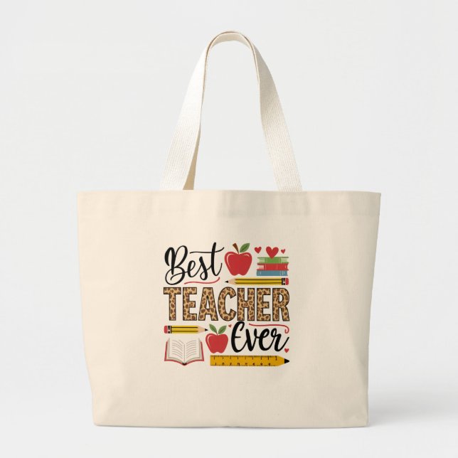 Grand Tote Bag Meilleur enseignant jamais (Devant)