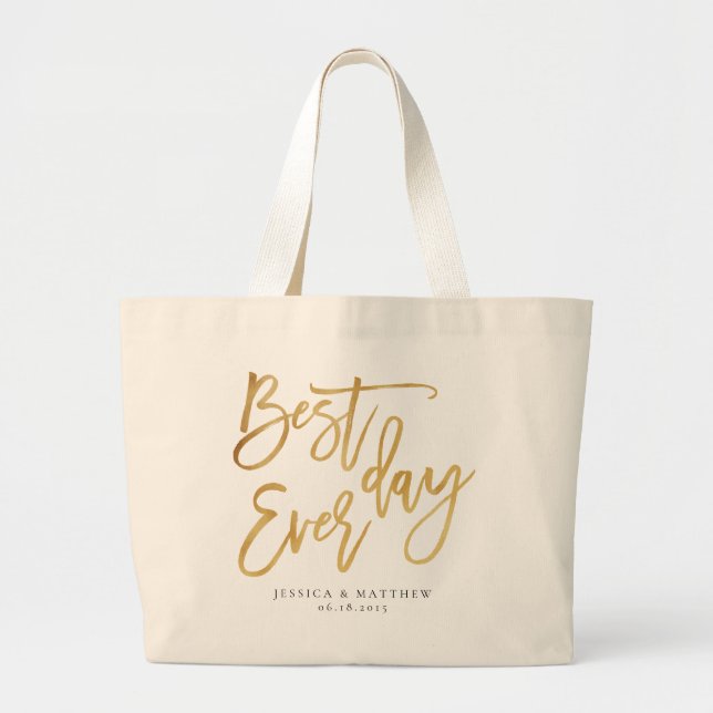 Grand Tote Bag Meilleur jour de l'éve d'or, Écriture (Devant)