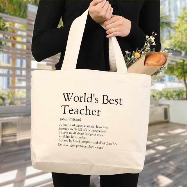 Grand Tote Bag Meilleure définition d'enseignant personnalisée au (Personalized World's Best Teacher Definition Large Tote Bag)