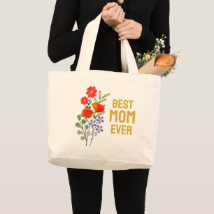 Grand Tote Bag Meilleure maman jamais Fleur sauvage Typographie d