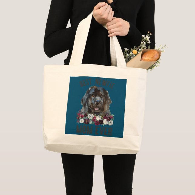Grand Tote Bag Meilleure maman Newfie jamais Floral Chien de Terr (Devant (produit))