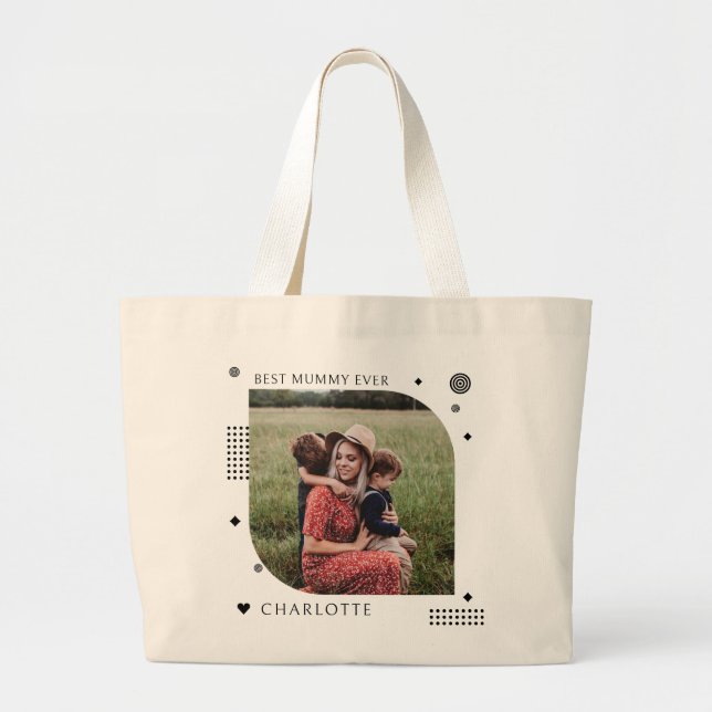 Grand Tote Bag Meilleure maman Nom Jamais Photo Tendance Simple M (Devant)