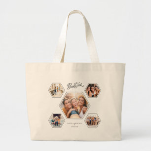 Grand Tote Bag Meilleures amies 5 Script de collage photo personn