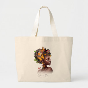Grand Tote Bag Melanin Magic : cheveux afro et papillon coloré