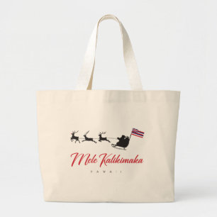 Grand Tote Bag Mele Kalikimaka Noël Santa avec le drapeau hawaïen