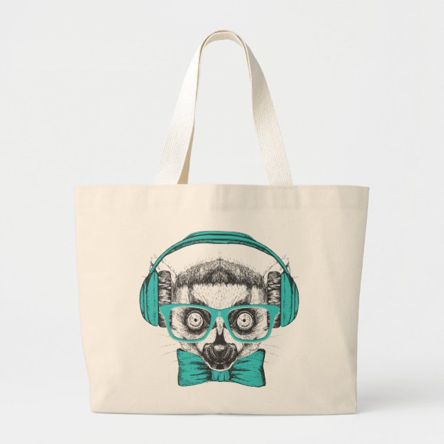 Grand Tote Bag Mélomane du lémur | (Devant)