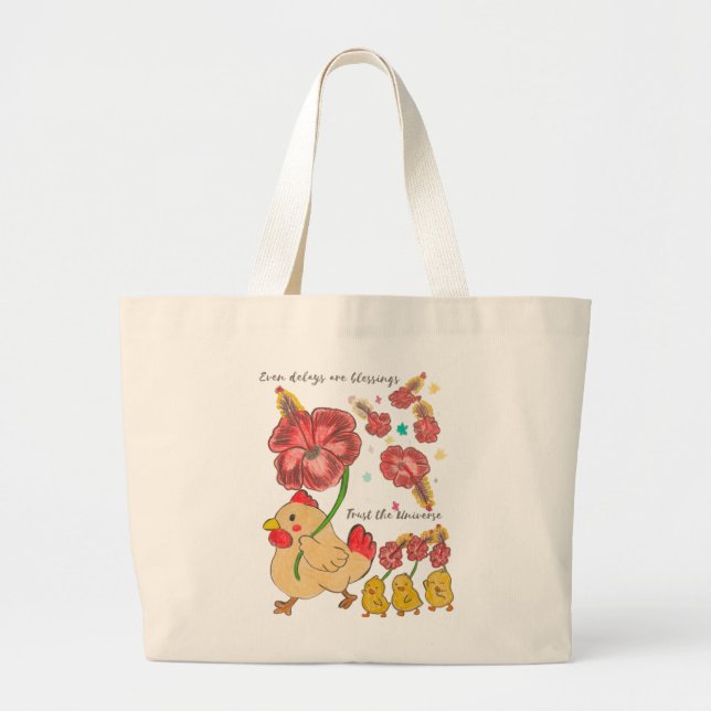 Grand Tote Bag "Même les retards sont des bénédictions, faites co (Devant)