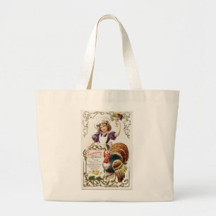 Grand Tote Bag Menu Thanksgiving vintage et Jumbo Fourre-tout fil