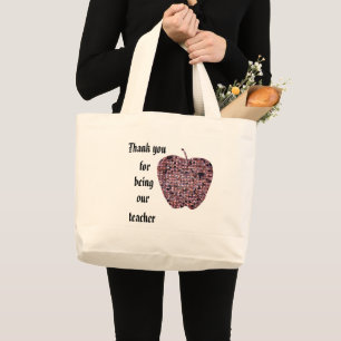 Grand Tote Bag Merci d'être notre professeur Pomme Mosaïque Rouge