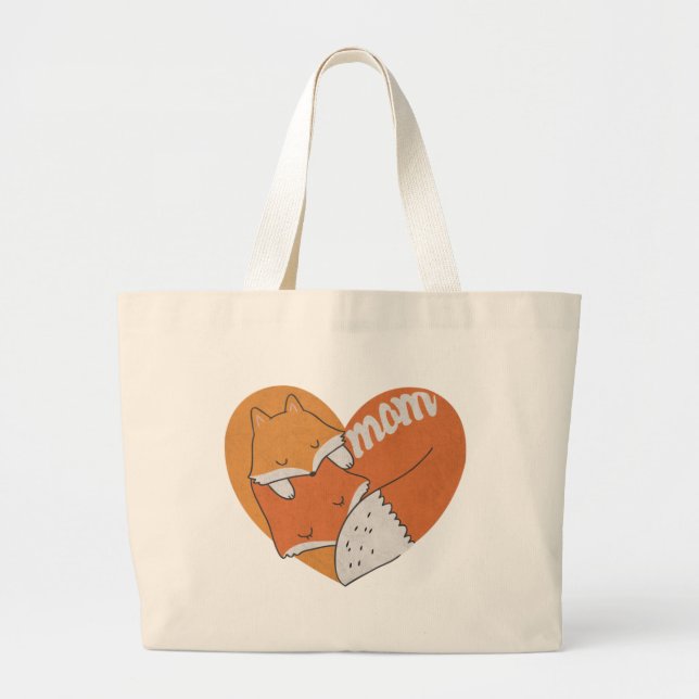 Grand Tote Bag Mère Fox et bébé Fox amour (Devant)