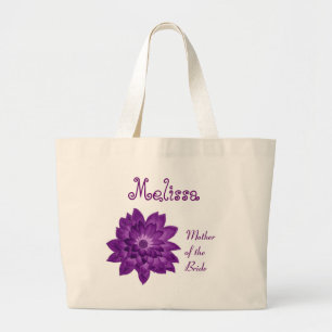 Grand Tote Bag Mère nommée faite sur commande de fleur pourpre de